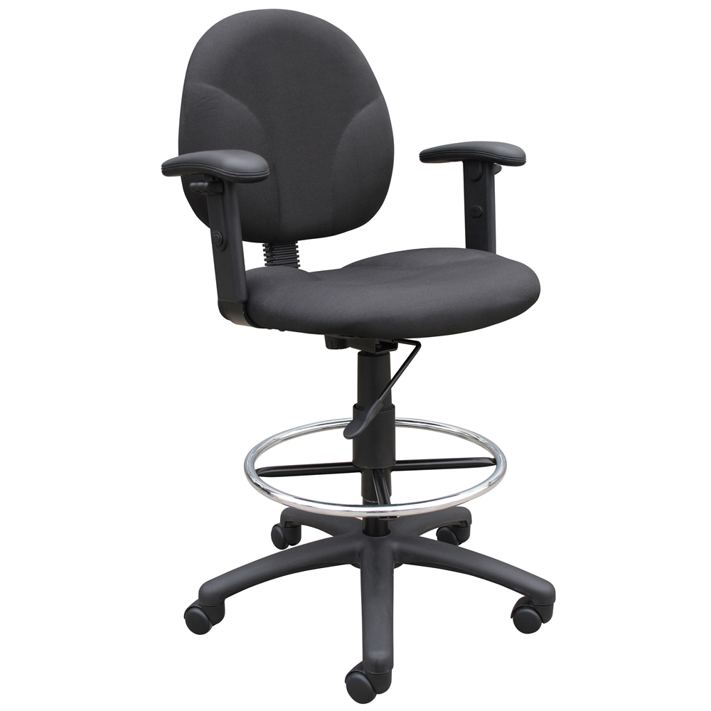 Boss Black Fabric Drafting Stools W/Adj Arms & Footring. Picture 1