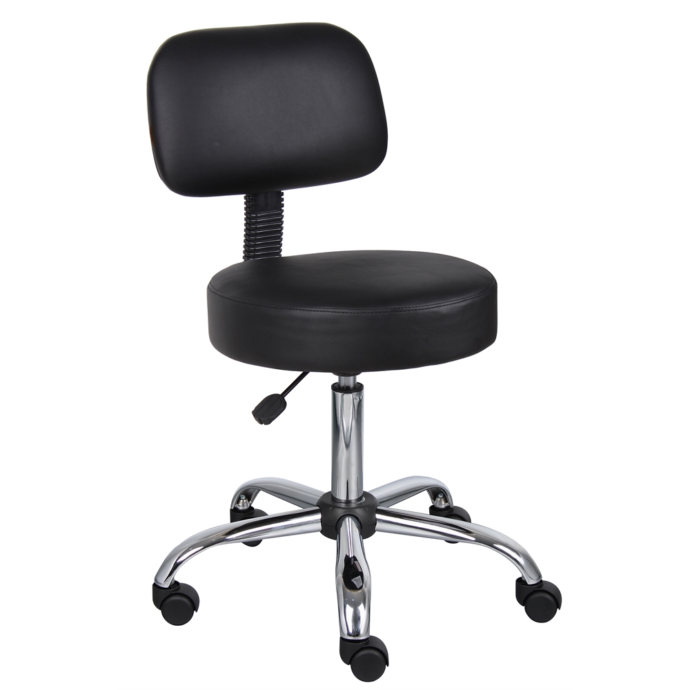 Boss Black Caressoft Medical Stool W/ Back Cushion. Picture 1