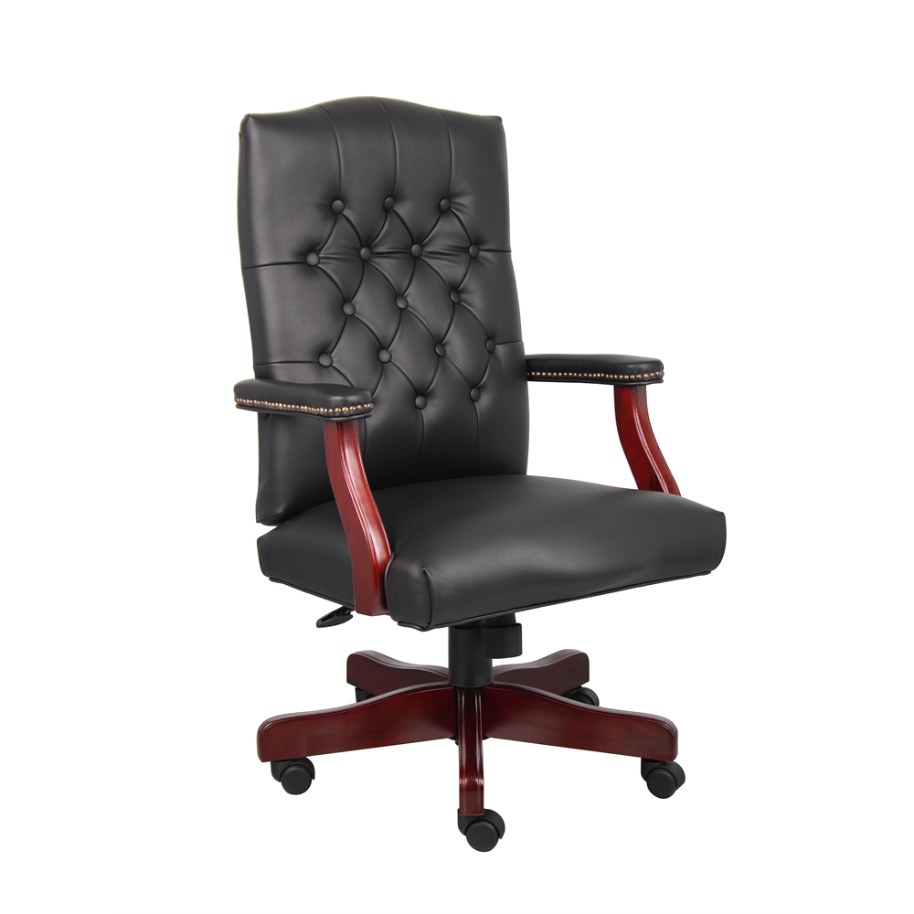 Boss Classic Black Caressoft Chair With Mahogany Finish Frame. Picture 1