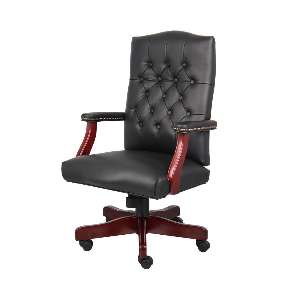 Boss Classic Black Caressoft Chair With Mahogany Finish Frame. Picture 2