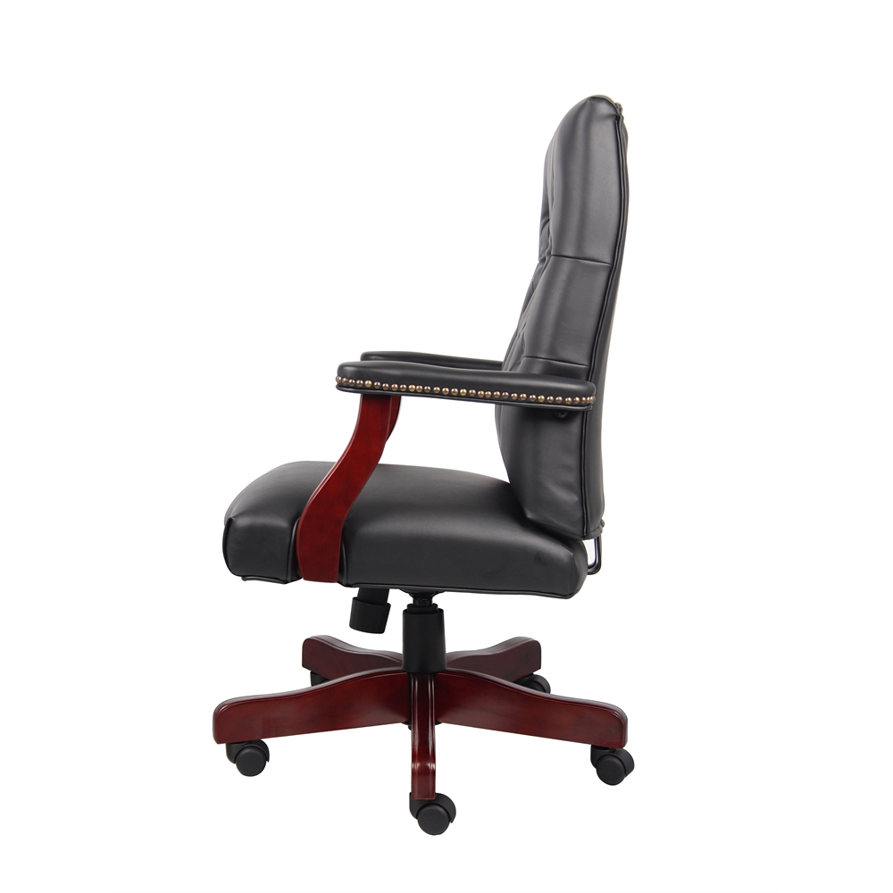 Boss Classic Black Caressoft Chair With Mahogany Finish Frame. Picture 5