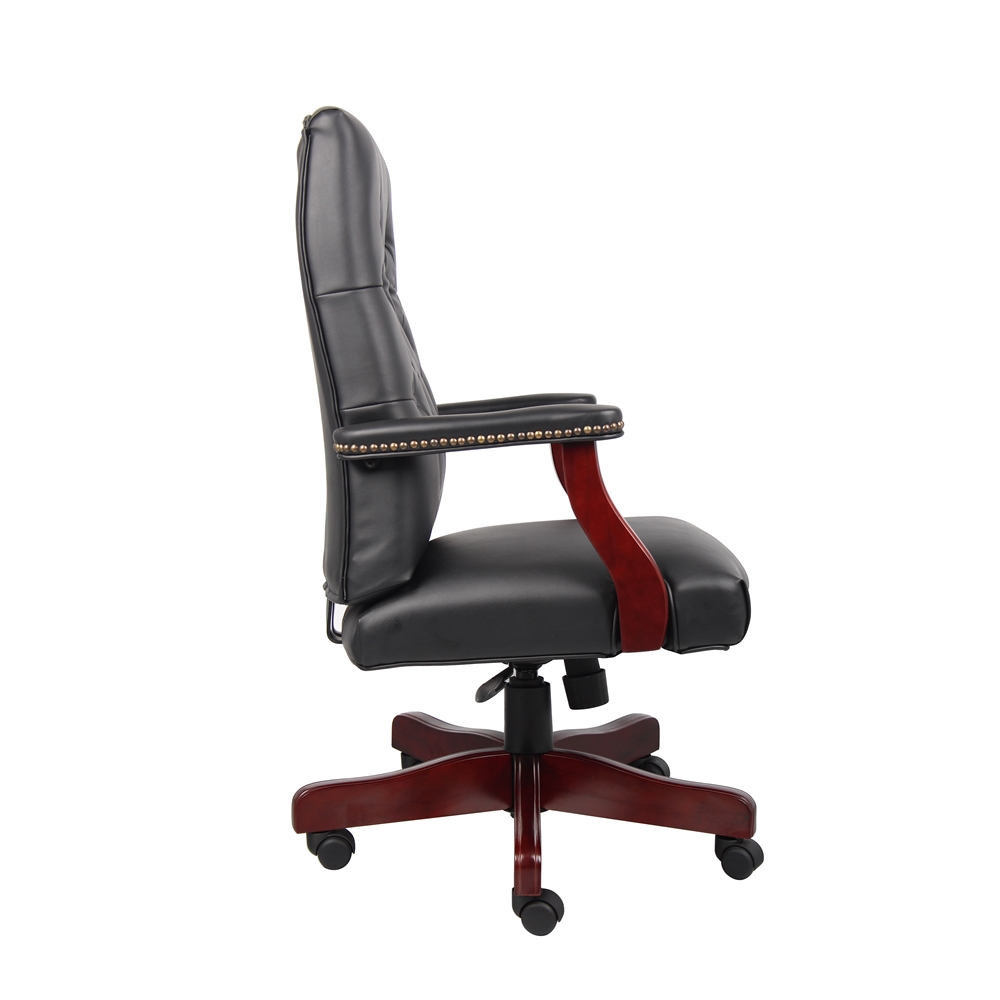 Boss Classic Black Caressoft Chair With Mahogany Finish Frame. Picture 6