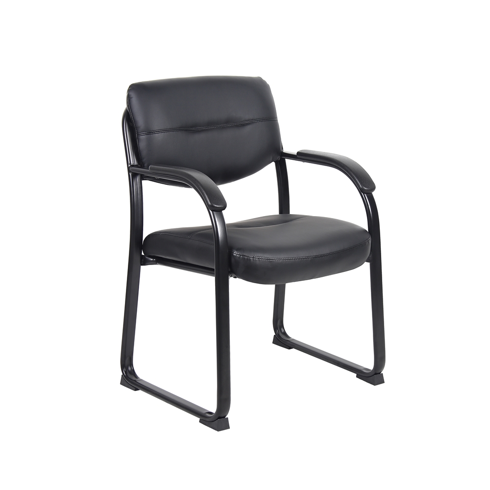 Boss Leather Sled Base Side Chair W/ Arms. Picture 3