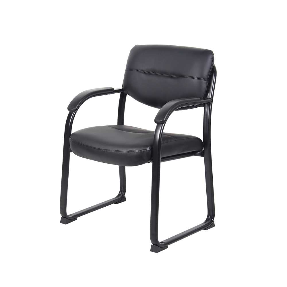Boss Leather Sled Base Side Chair W/ Arms. Picture 2
