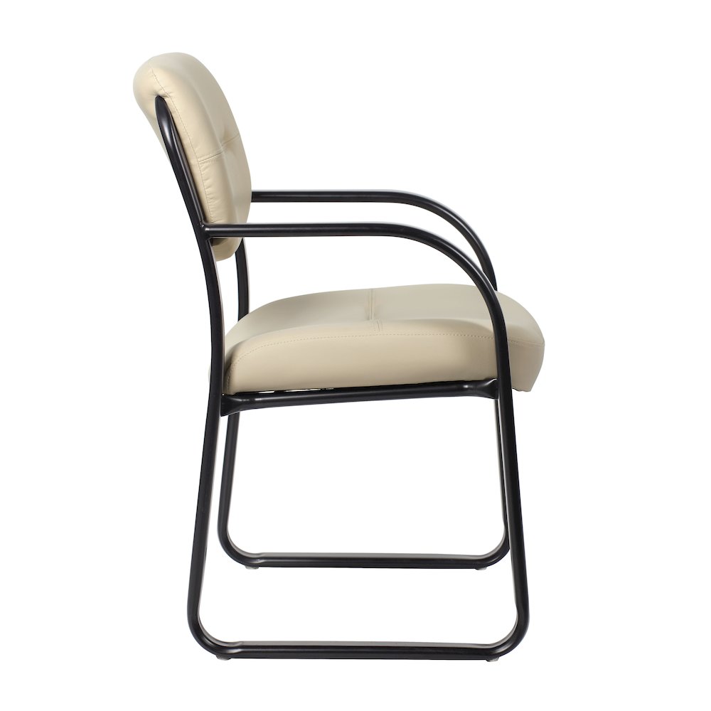 Boss Leather Sled Base Side Chair, Beige. Picture 3