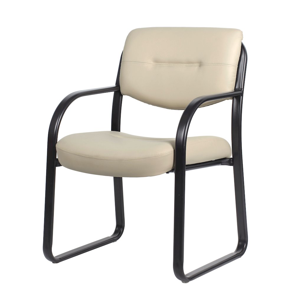 Boss Leather Sled Base Side Chair, Beige. Picture 4