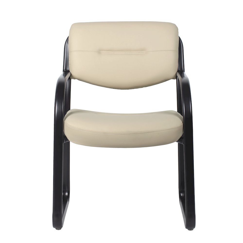 Boss Leather Sled Base Side Chair, Beige. Picture 6