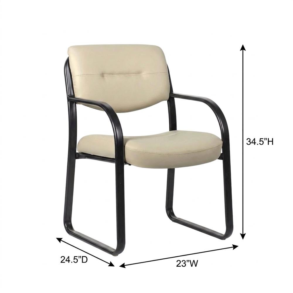 LeatherPlus Armless Side Chair with Sled Base, Desk Chair No Wheels, Beige. Picture 5