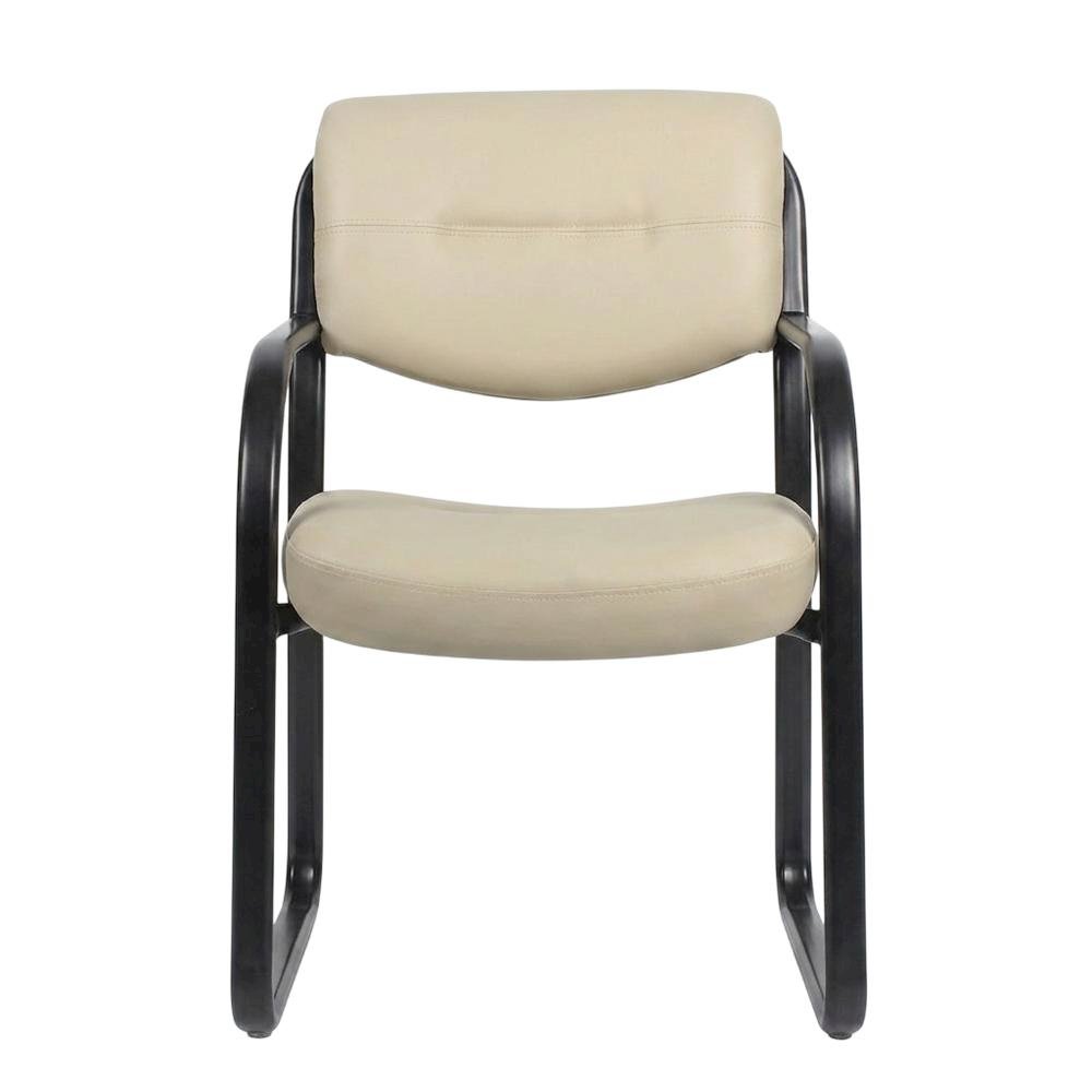 LeatherPlus Armless Side Chair with Sled Base, Desk Chair No Wheels, Beige. Picture 1