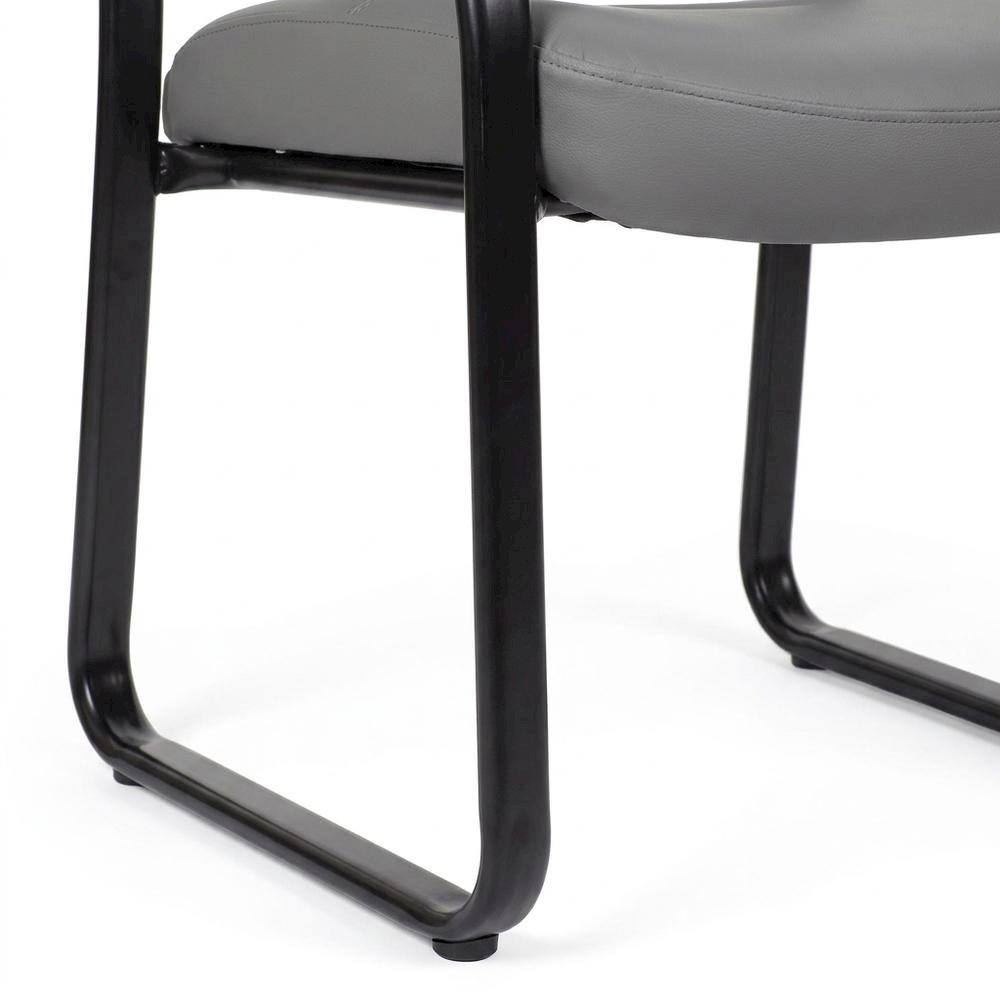 LeatherPlus Armless Side Chair with Sled Base, Desk Chair No Wheels, Grey. Picture 7