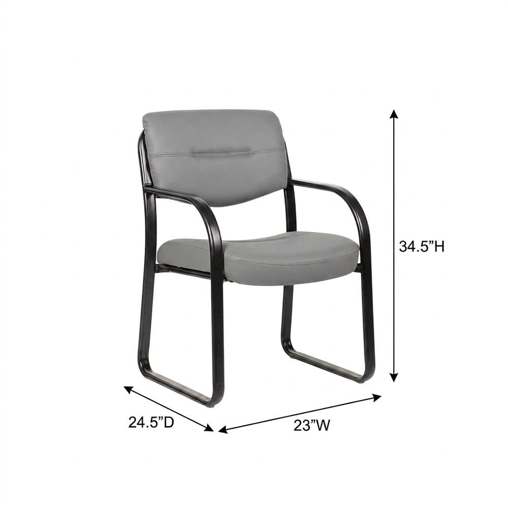LeatherPlus Armless Side Chair with Sled Base, Desk Chair No Wheels, Grey. Picture 5