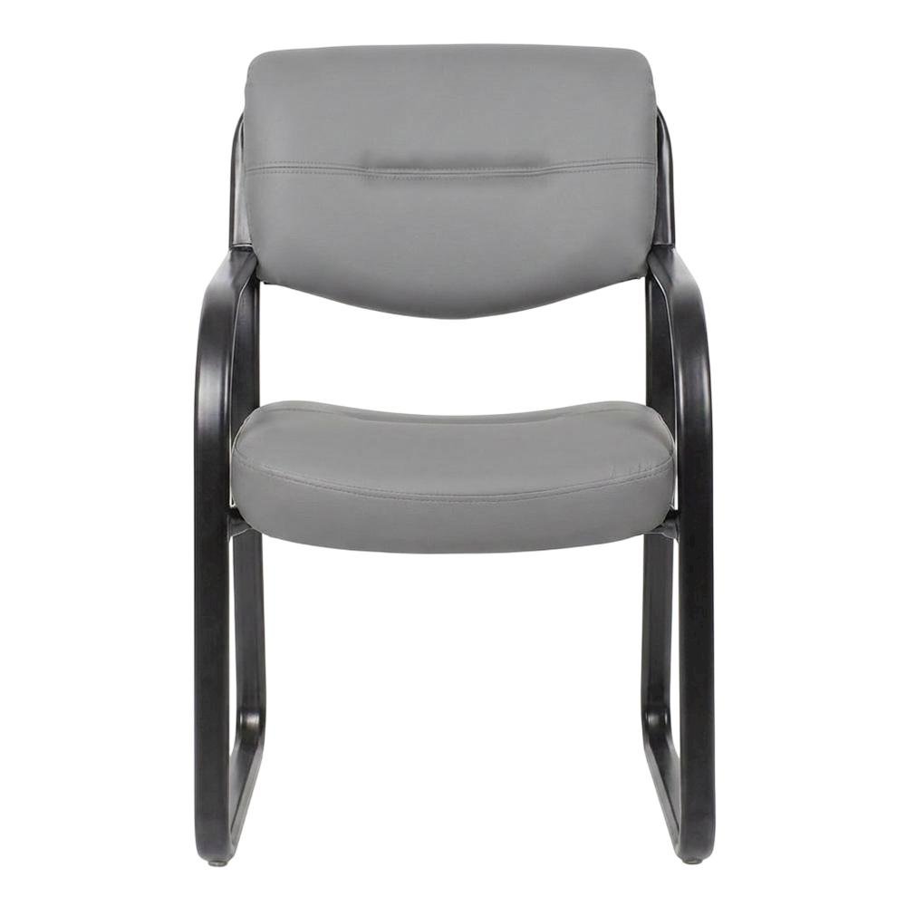 LeatherPlus Armless Side Chair with Sled Base, Desk Chair No Wheels, Grey. Picture 1