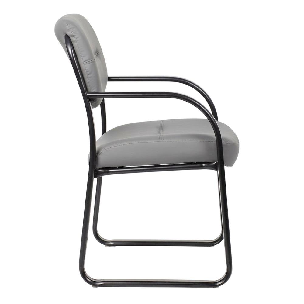 LeatherPlus Armless Side Chair with Sled Base, Desk Chair No Wheels, Grey. Picture 4