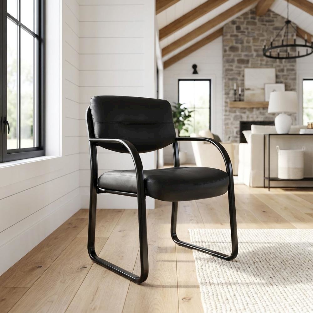 LeatherPlus Side Chair with Arms, Sled Base Office Guest Chair. Picture 2