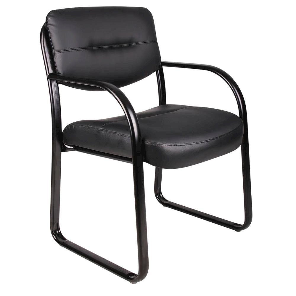 LeatherPlus Side Chair with Arms, Sled Base Office Guest Chair. Picture 4