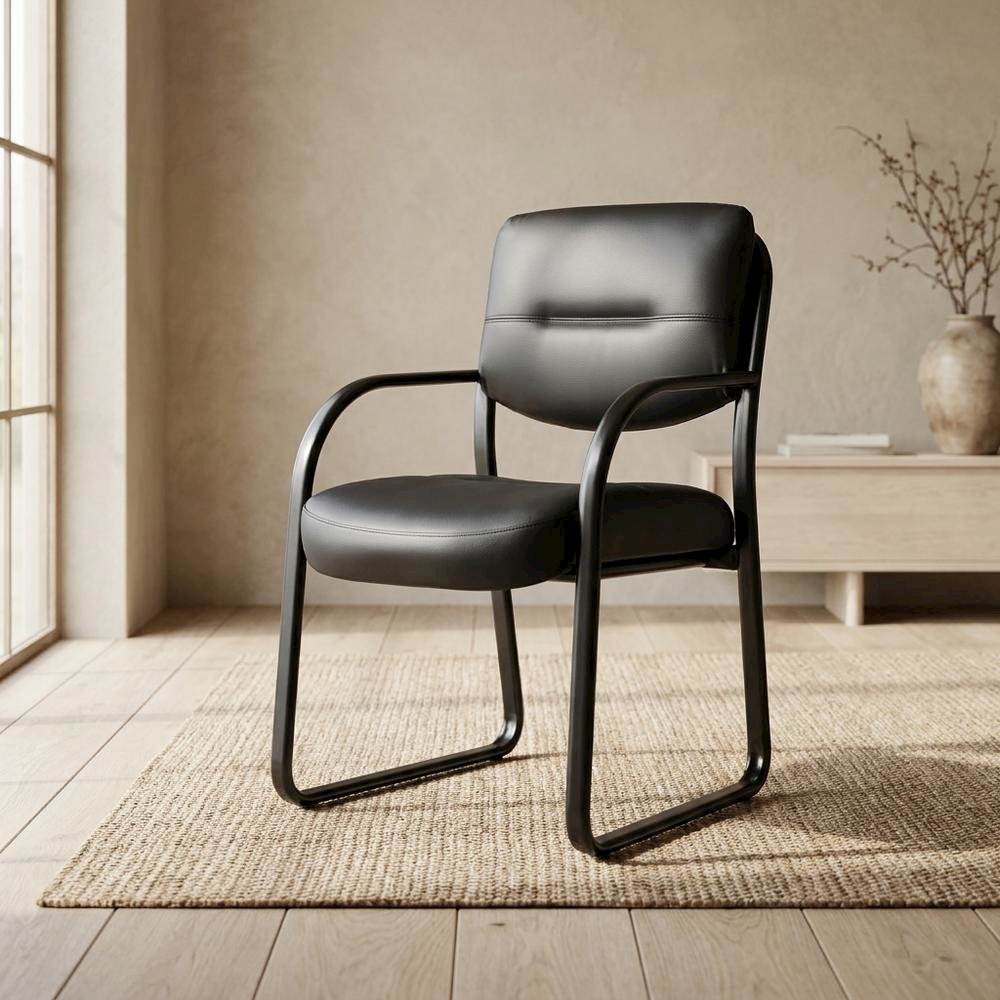 LeatherPlus Side Chair with Arms, Sled Base Office Guest Chair. Picture 3
