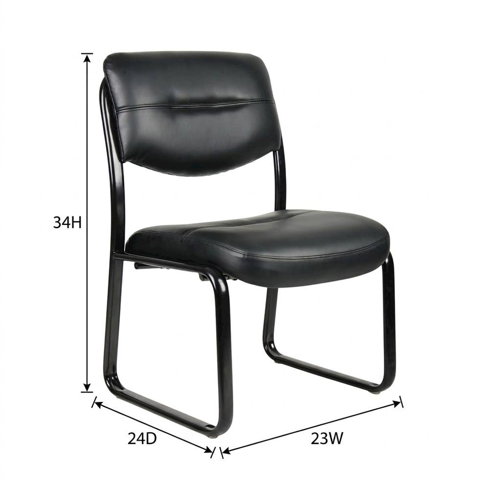 LeatherPlus Armless Side Chair with Sled Base, Desk Chair No Wheels, Black. Picture 5