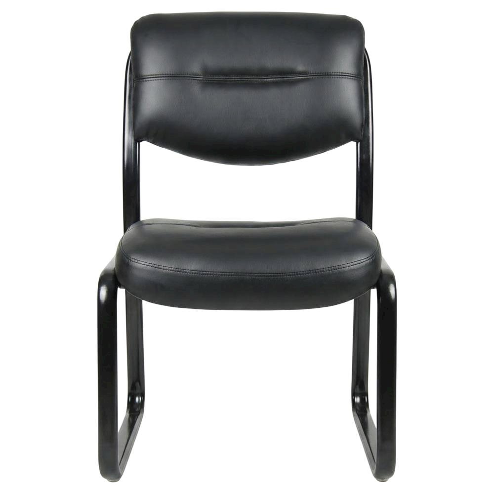 LeatherPlus Armless Side Chair with Sled Base, Desk Chair No Wheels, Black. Picture 1