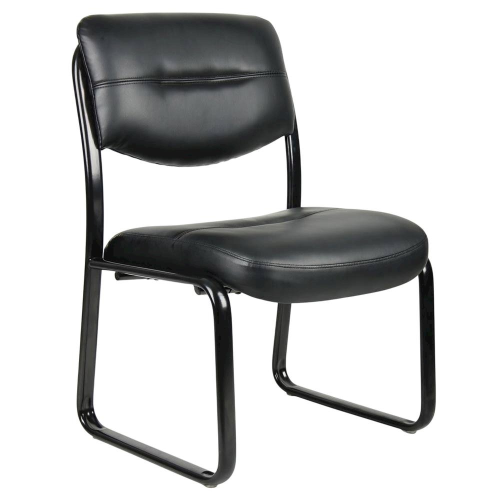 LeatherPlus Armless Side Chair with Sled Base, Desk Chair No Wheels, Black. Picture 4