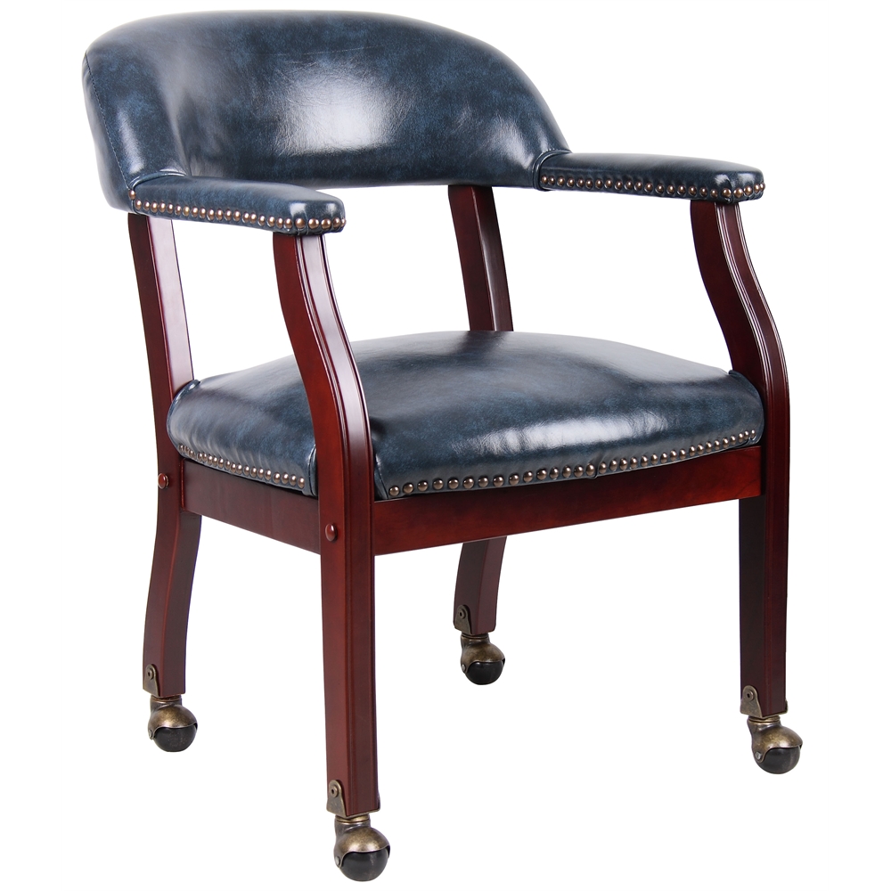 Boss Captain's Chair In Blue Vinyl W/ Casters. Picture 1