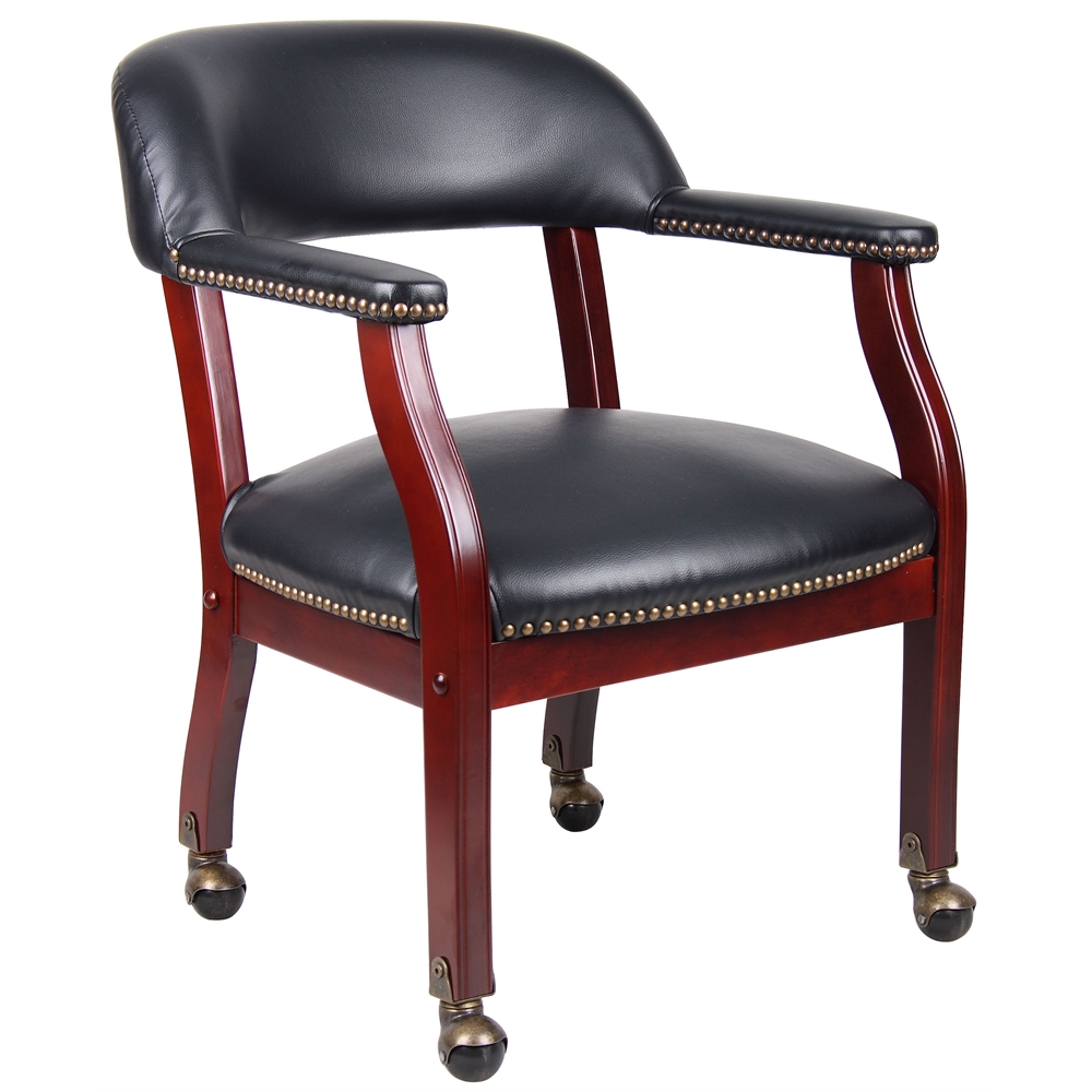 Boss Captain's Chair In Black Vinyl W/ Casters. Picture 1