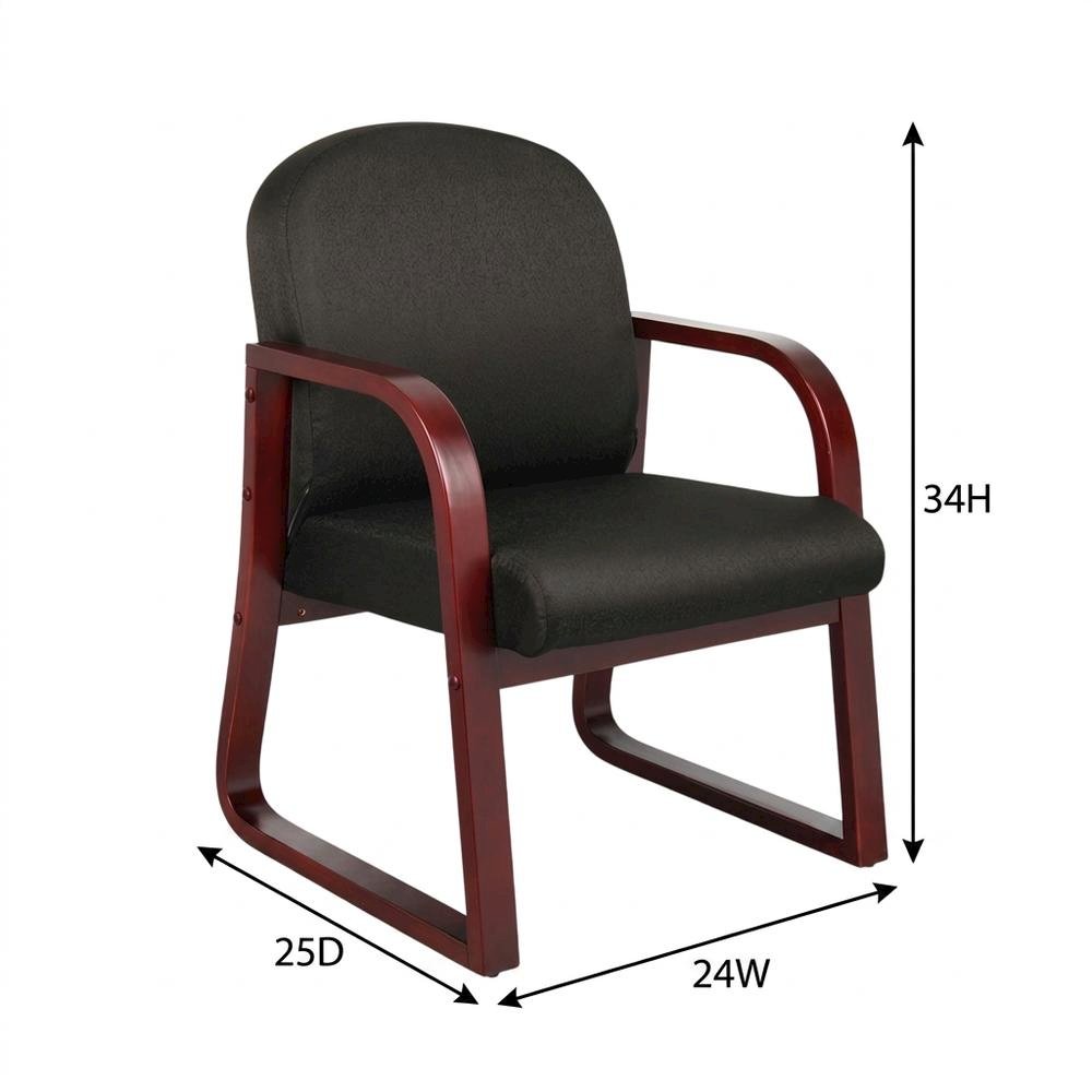 Fabric-Upholstered Desk Chair No Wheels with Mahogany Frame for Entryway. Picture 5