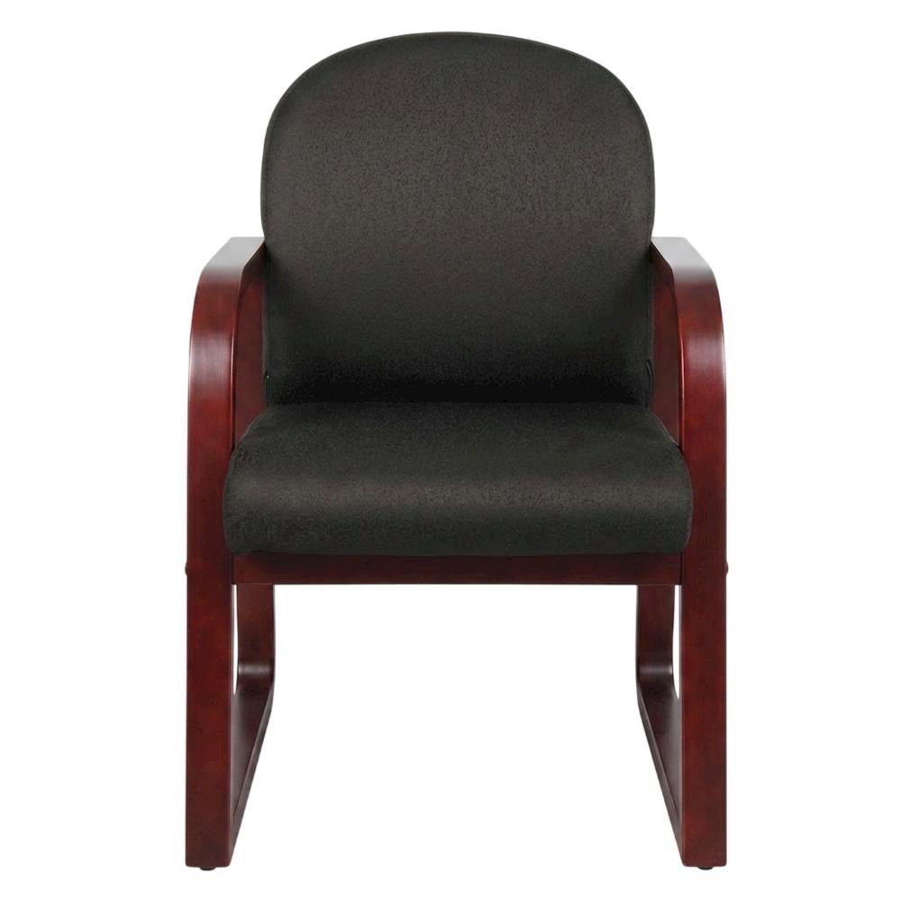 Fabric-Upholstered Desk Chair No Wheels with Mahogany Frame for Entryway. Picture 1