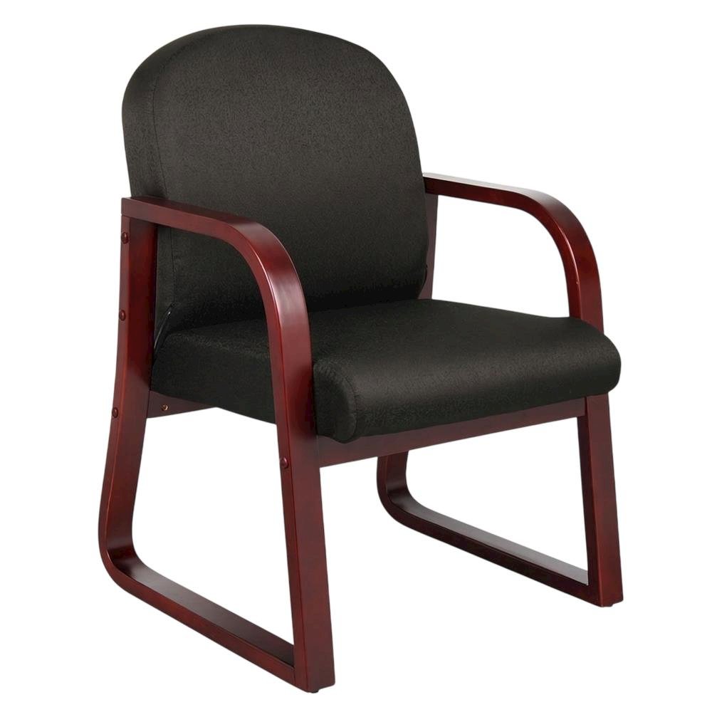 Fabric-Upholstered Desk Chair No Wheels with Mahogany Frame for Entryway. Picture 4