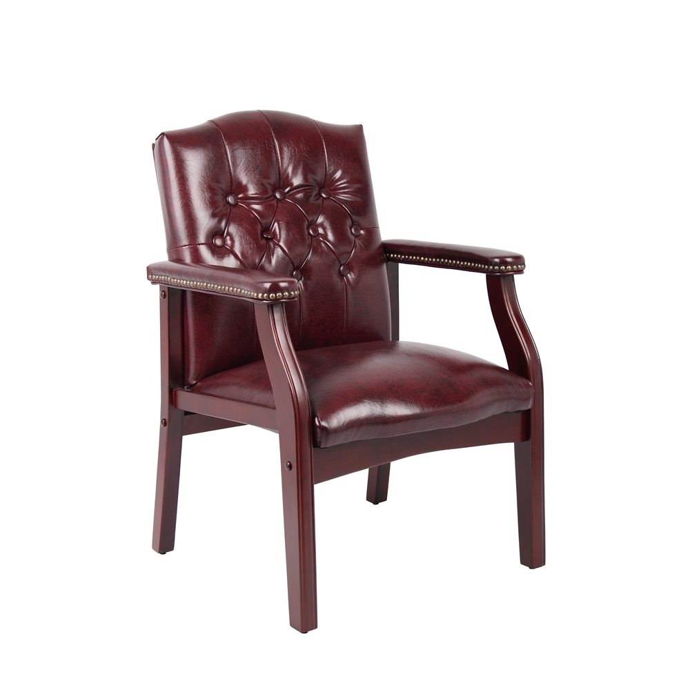 Boss Traditional Oxblood Vinyl Guest Chair W/ Mahogany Finish. Picture 1