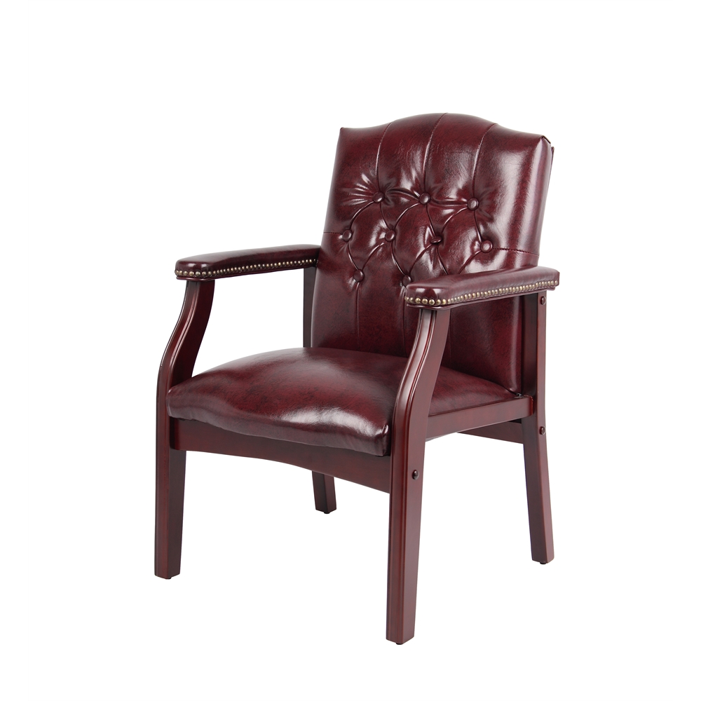 Boss Traditional Oxblood Vinyl Guest Chair W/ Mahogany Finish. Picture 3