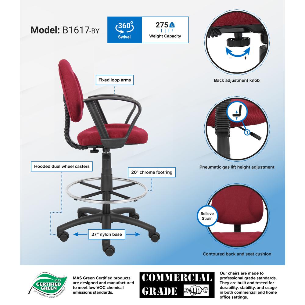 Boss Drafting Stool (B315-By) W/Footring And Loop Arms. Picture 2