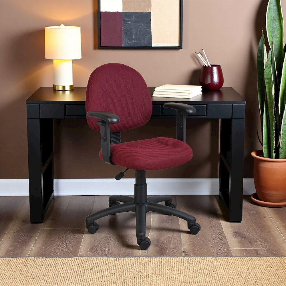 Burgundy Office Chair With Adjustable Arms, Desk Chair Comfy For Home Office. Picture 2