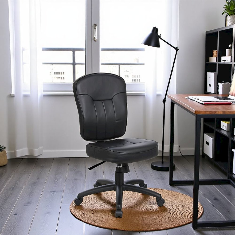 Black Leather Office Guest Chair for Client Meetings and Reception Use. Picture 2