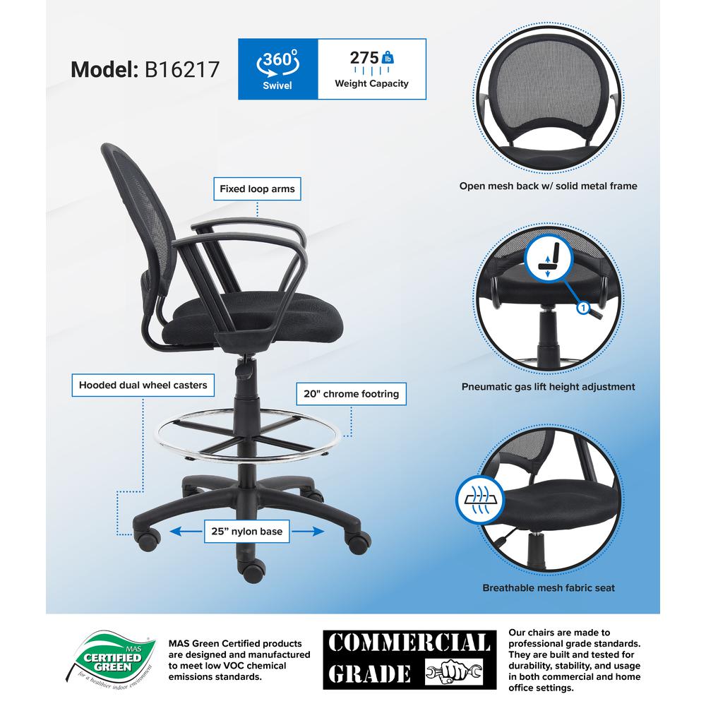 Boss Mesh Drafting Stool W/ Loop Arms. Picture 5