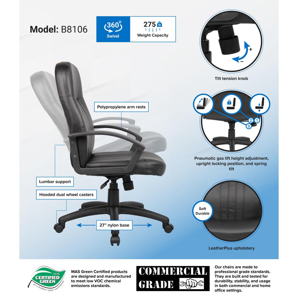 Boss Executive Leather Budget Chair. Picture 8