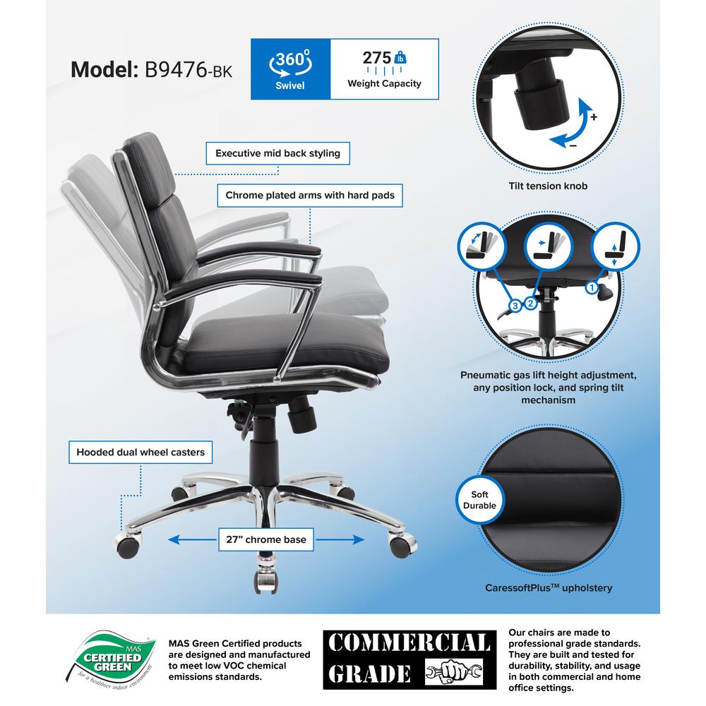 Boss Executive CaressoftPlus™ Chair with Metal Chrome Finish - Mid Back. Picture 7
