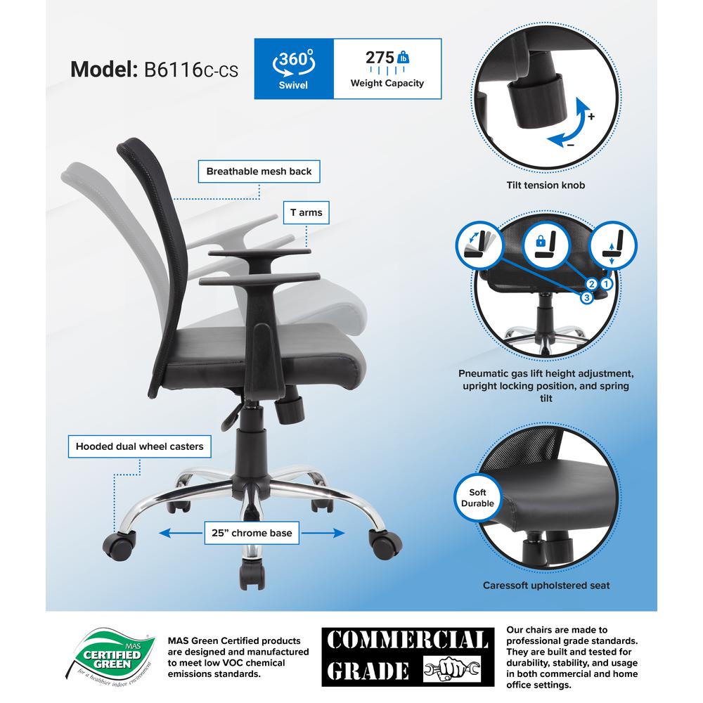 Boss Budget Mesh Task Chair W/ T-Arms. Picture 5