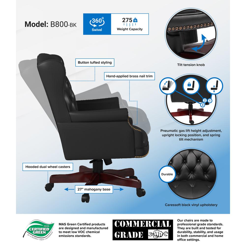 Boss Wingback Traditional Chair In Black. Picture 4