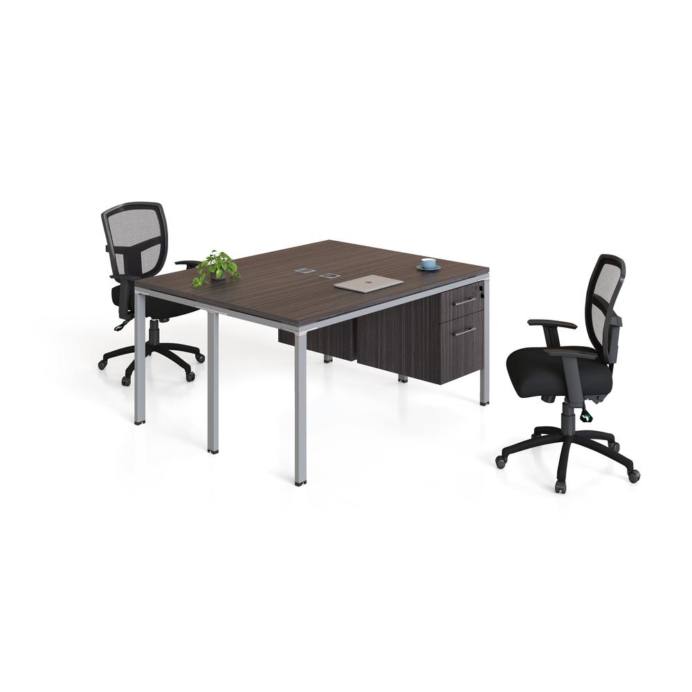 Double Desk, Face To Face With (2) Pedestals, 66" X 30" Desk Top (Ea), Driftwood. Picture 1