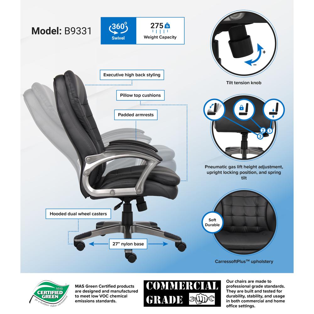 Boss High Back Executive Chair With Pewter Finished Base/Arms. Picture 7