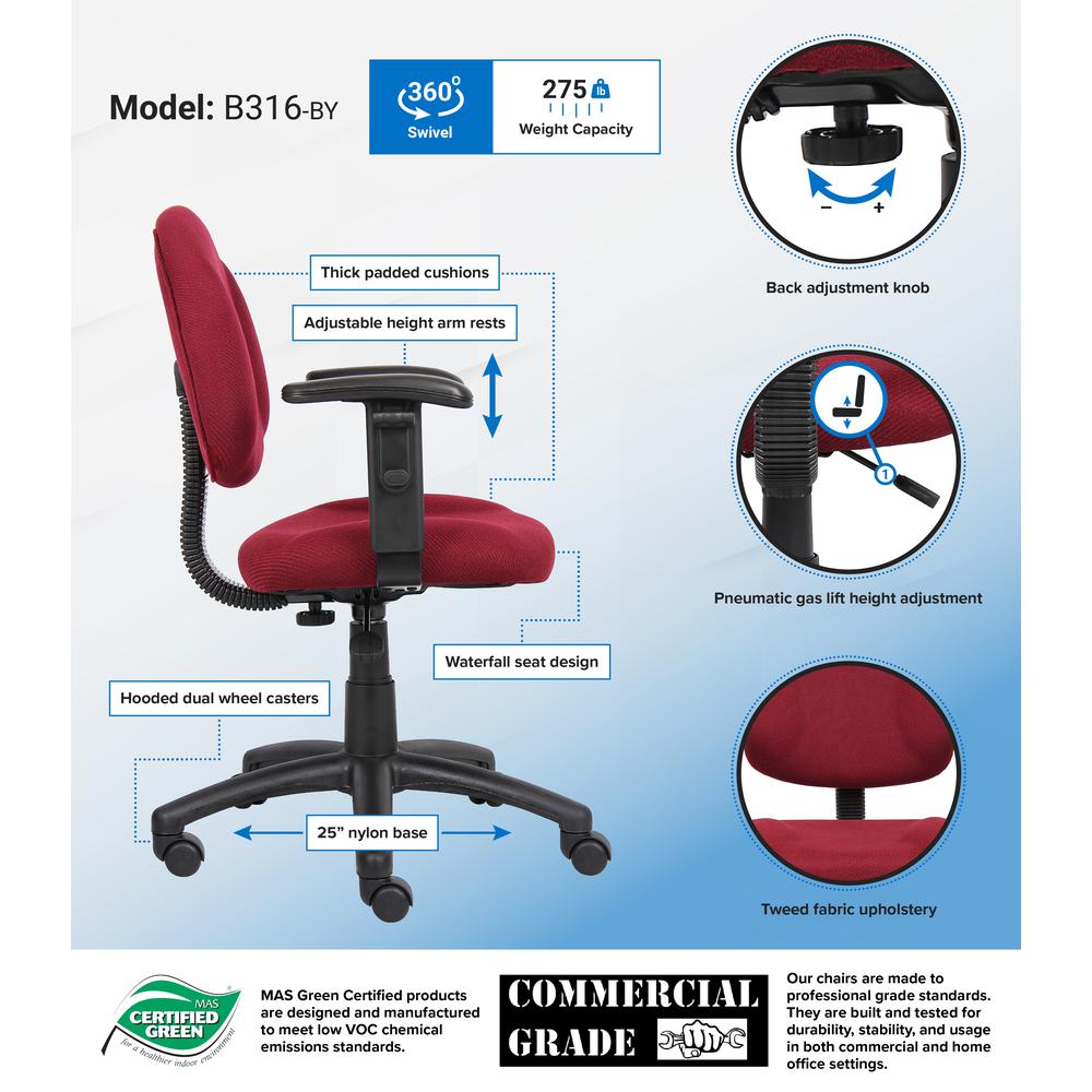 Boss Burgundy  Deluxe Posture Chair W/ Adjustable Arms. Picture 7