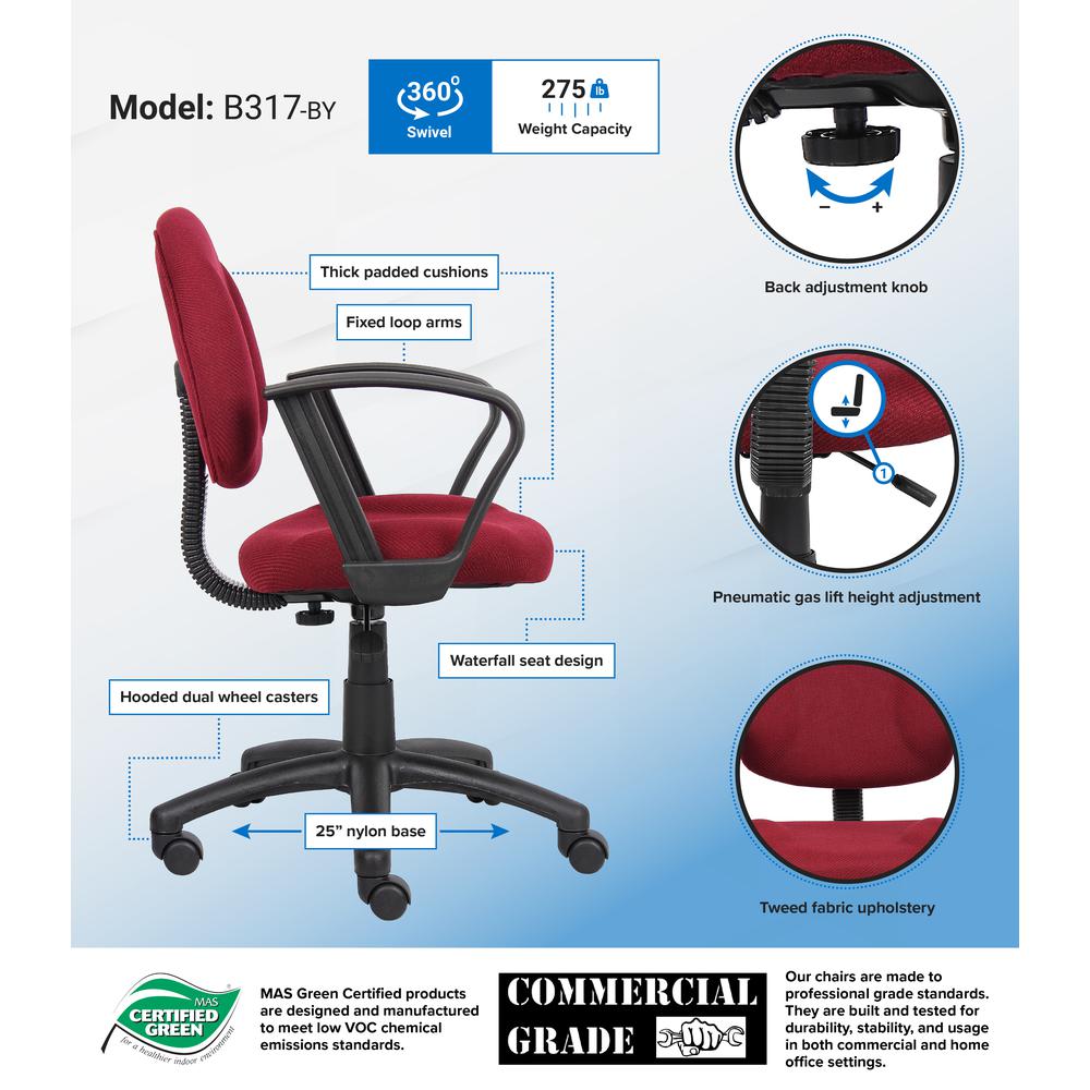 Boss Burgundy  Deluxe Posture Chair W/ Loop Arms. Picture 7