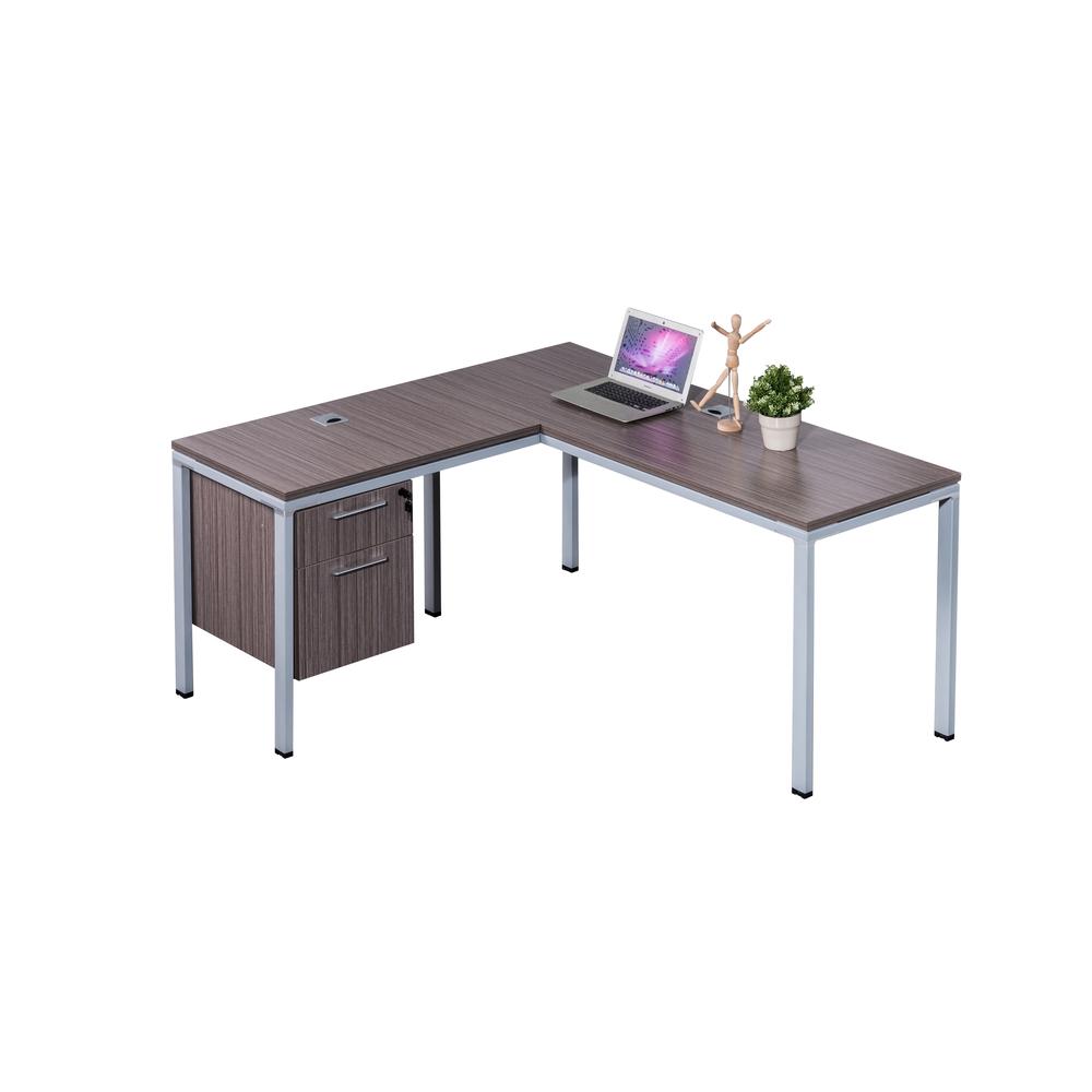 L Desk With Return And (1) Pedestal,  71" X 30"Desk Top (Ea), Driftwood. Picture 3