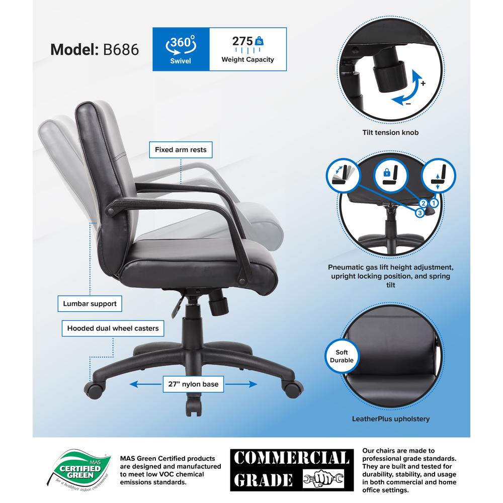 Boss Mid Back Executive Chair In LeatherPlus. Picture 7