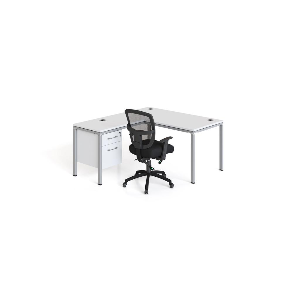 Boss Hanging Pedestal L-unit Desk - 66" x 66" x 29.5" - Finish: White. Picture 1