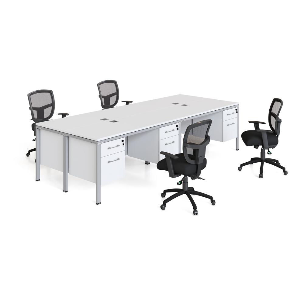 Quad Desks With (4) Pedestals, 66" X 30" Desk Top (Ea), White. Picture 2