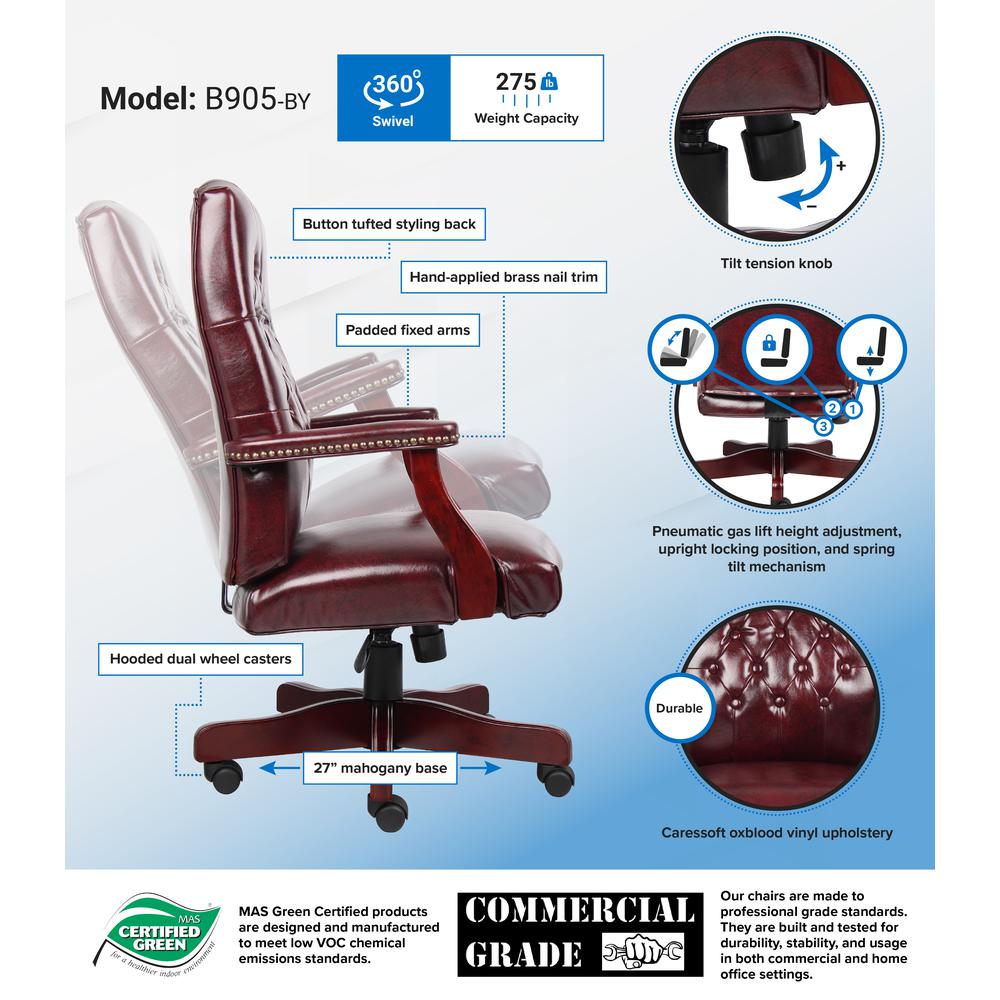 Boss Classic Executive Oxblood Vinyl Chair With Mahogany Finish Frame. Picture 6