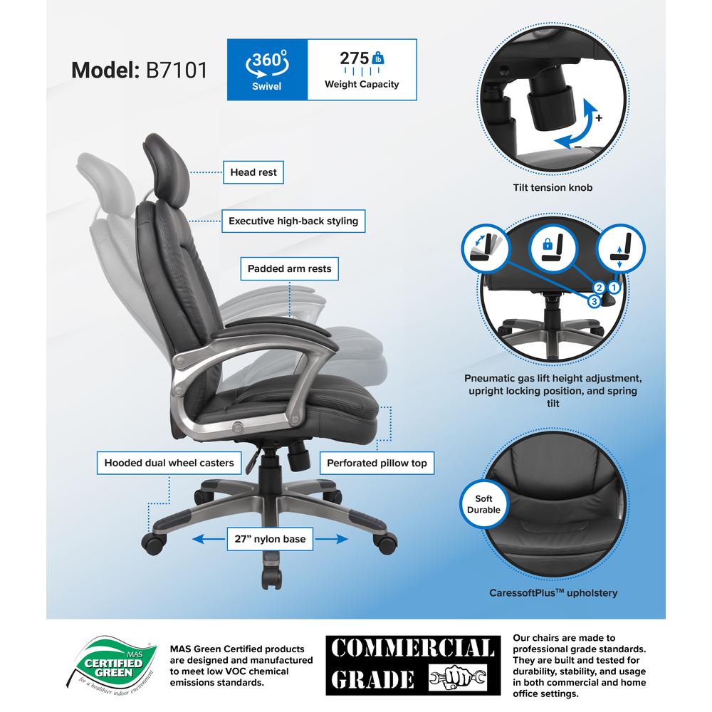 Boss Executive Pillow Top Chair W/ Headrest. Picture 8