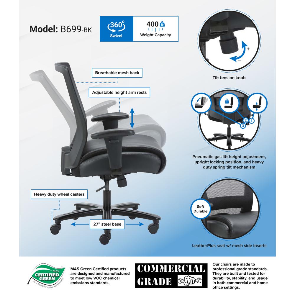 Boss Mesh Heavy Duty Chair, 400 lb weight capacity. Picture 7