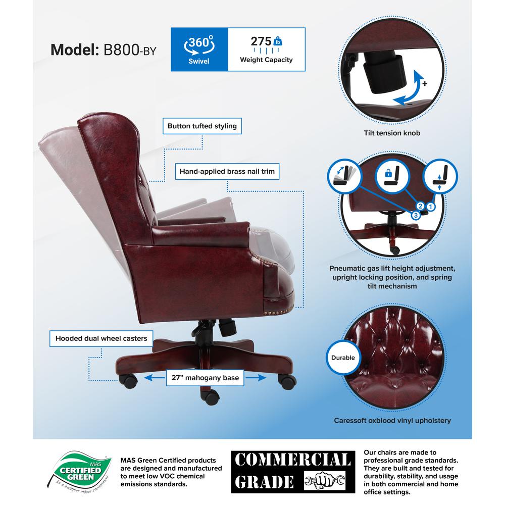 Boss Wingback Traditional Chair In Burgundy. Picture 5